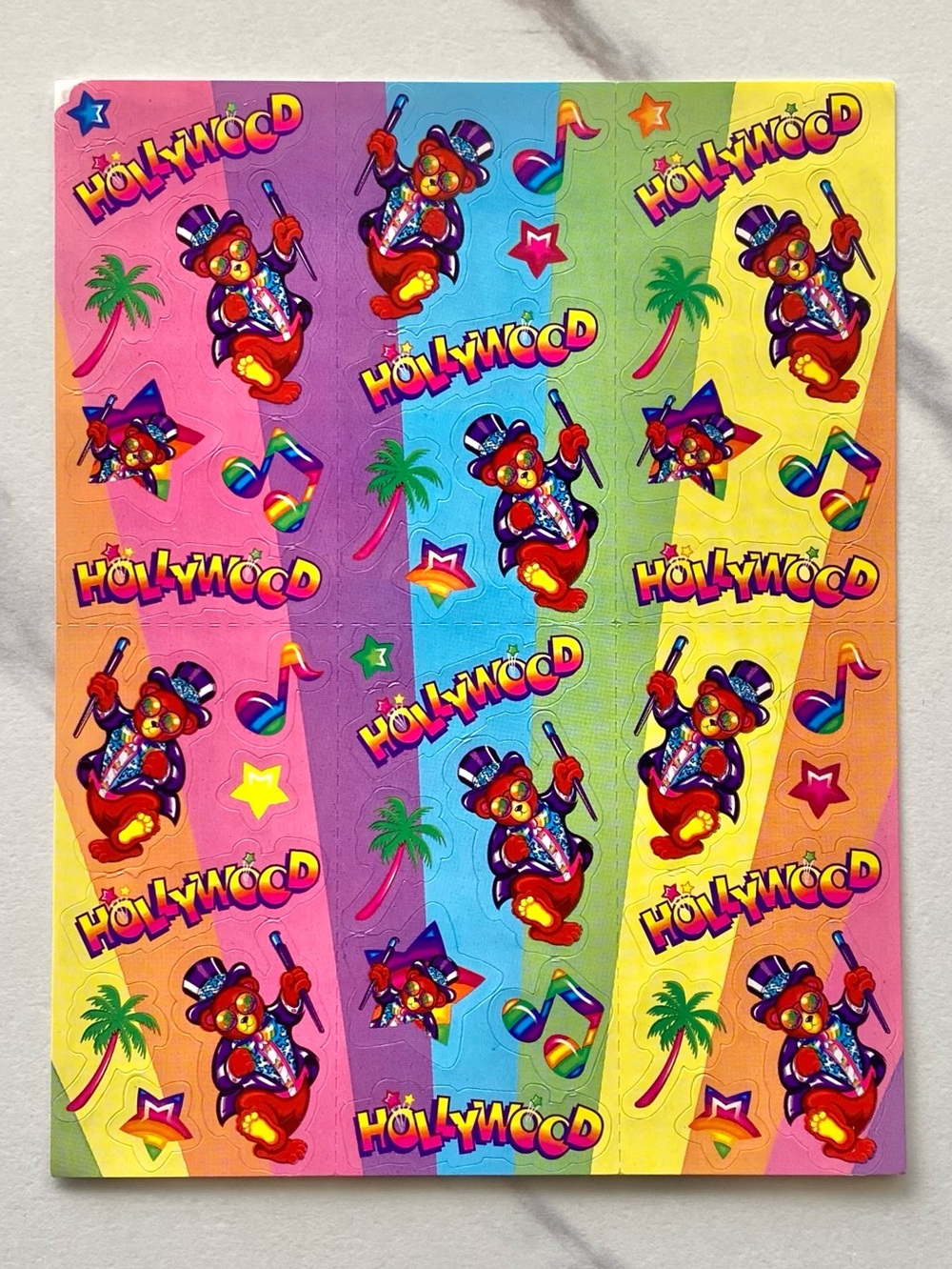VTG Lisa Frank Hollywood Bear complete sticker sheet